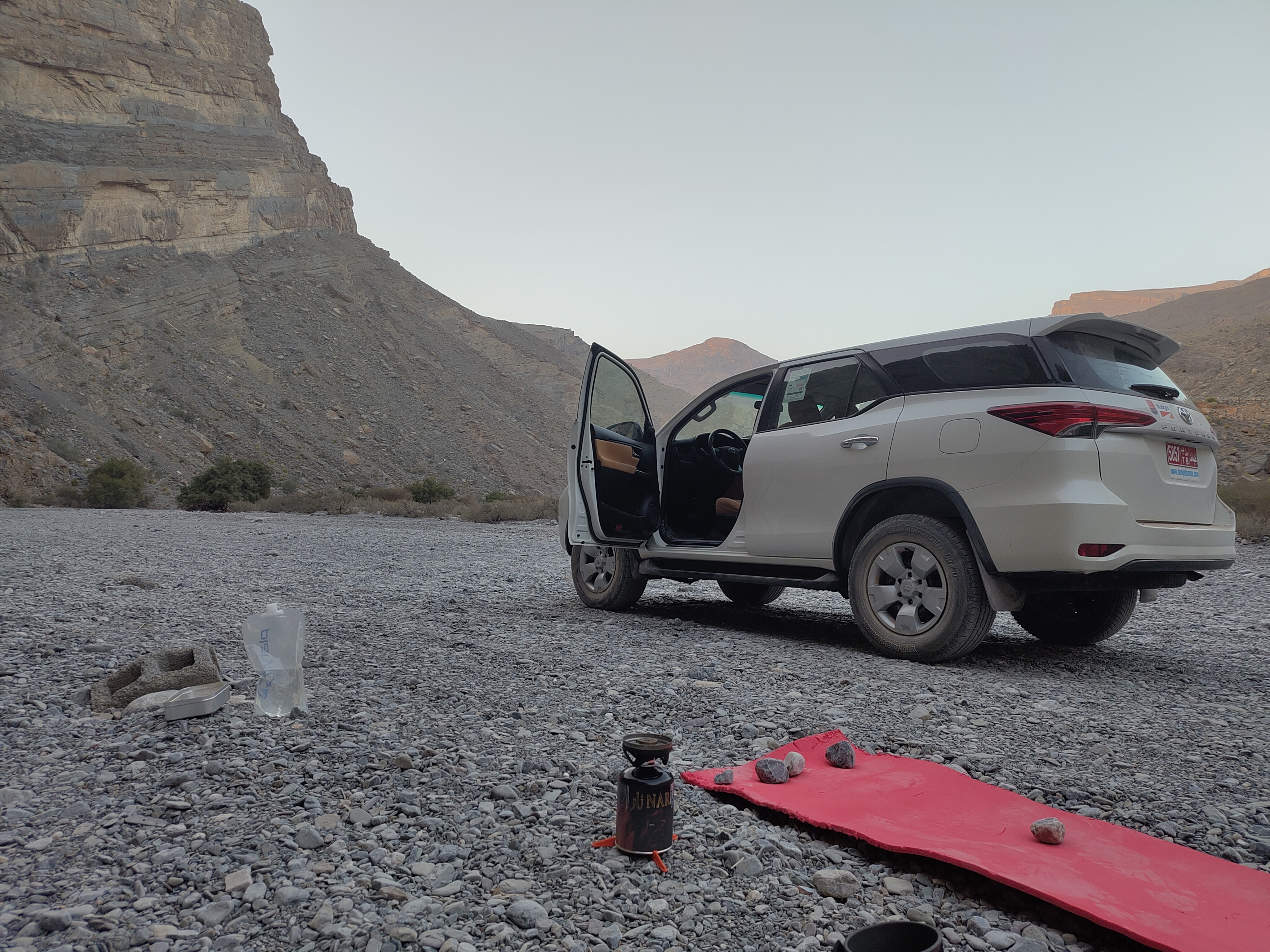 View of the car camping in wadi near Nizwa.