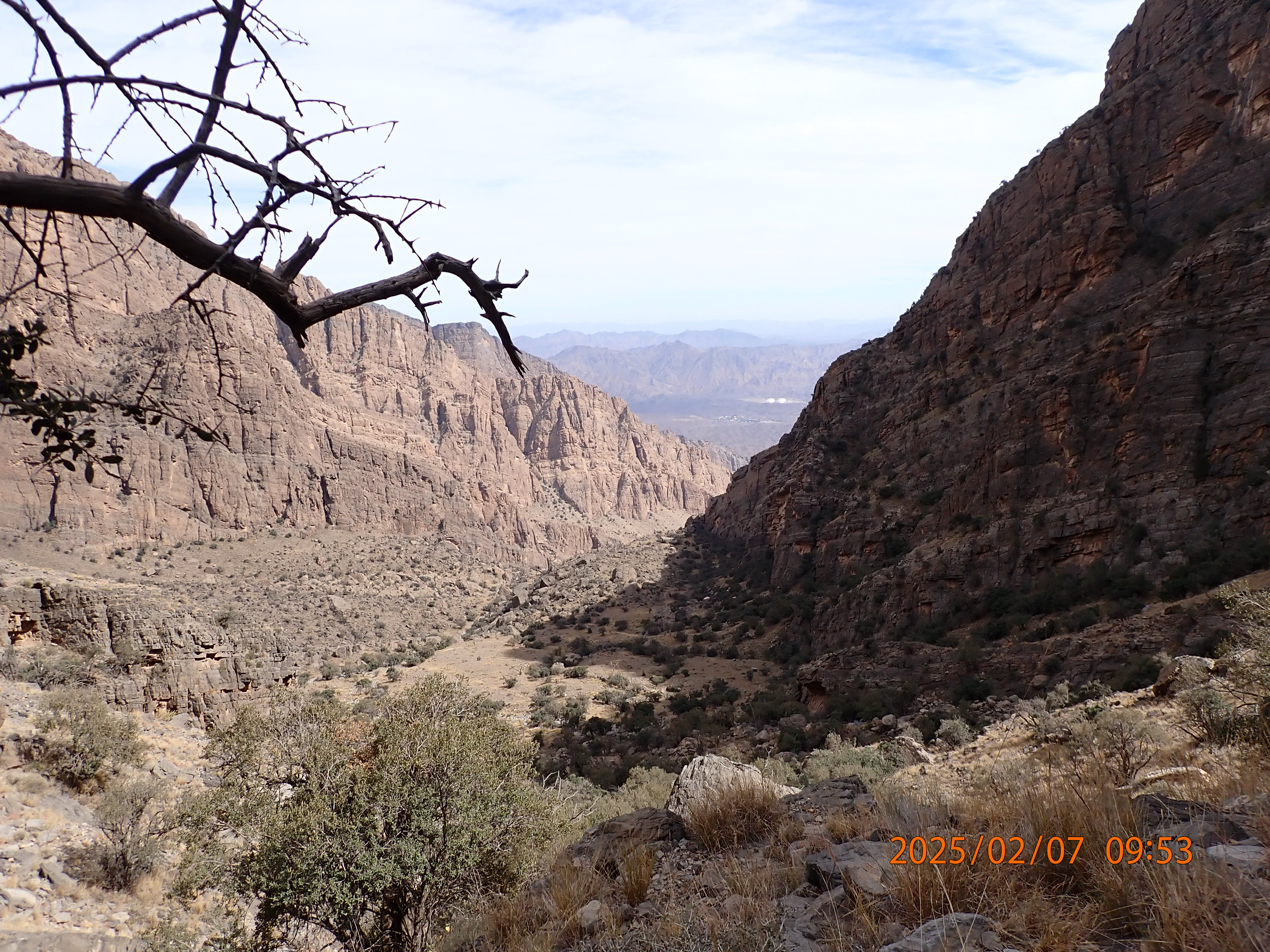 View from near the top of our scramble, looking down to the savannah plateau.